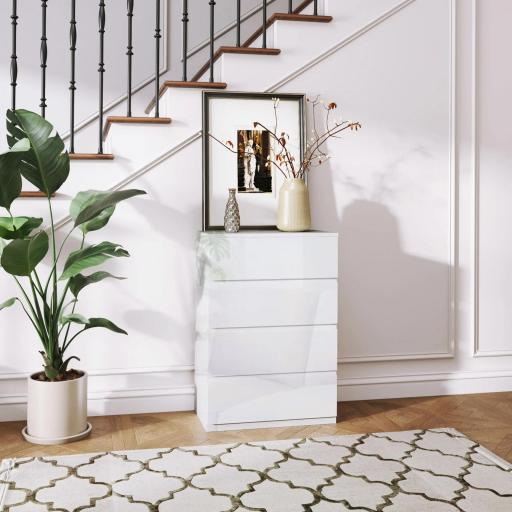 Cómoda con 4 Cajones Diseño Anti-vuelco Cajonera para Salón Pasillo 55x33x80 cm Blanco Brillante [0]