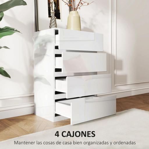 Cómoda con 4 Cajones Diseño Anti-vuelco Cajonera para Salón Pasillo 55x33x80 cm Blanco Brillante [5]