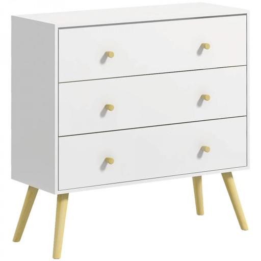 Cómoda con 3 Cajones Cajonera de Dormitorio con Patas de Madera de Pino para Salón Oficina Habitación 80x30x80 cm Blanco [8]