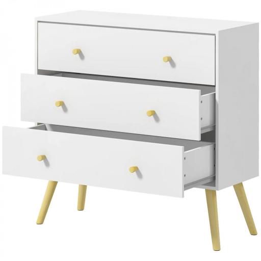 Cómoda con 3 Cajones Cajonera de Dormitorio con Patas de Madera de Pino para Salón Oficina Habitación 80x30x80 cm Blanco [9]