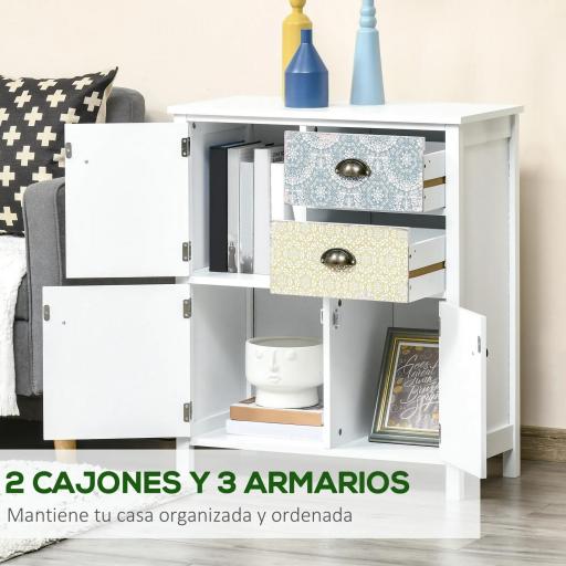 Cómoda para Dormitorio Bohemio con 2 Cajones 3 Compartimentos Diseño Anti-vuelco 68x34x80 cm Blanco [7]