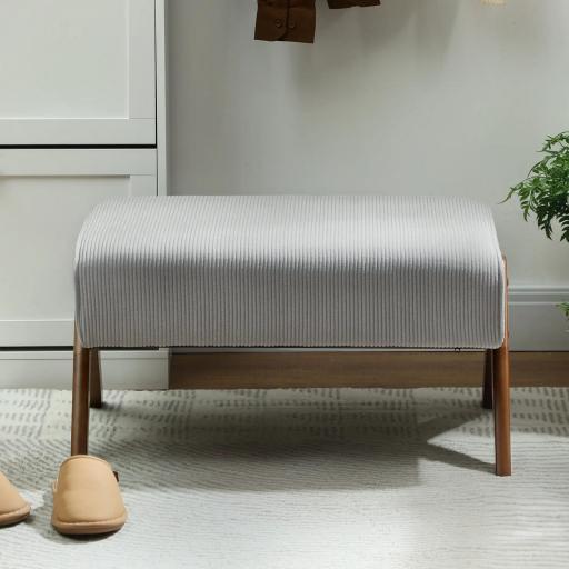 Reposapiés de Salón Taburete Bajo con Asiento Acolchado Patas de Madera para Sala de Estar Dormitorio 69x47x36 cm Gris [5]