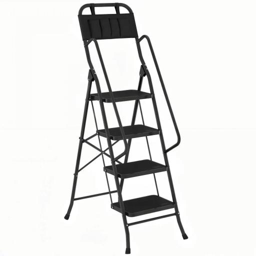 Escalera Plegable de 4 Peldaños con Bolsa de Herramientas Escalera de Tijera con Peldaños Anchos Antideslizantes Negro [8]