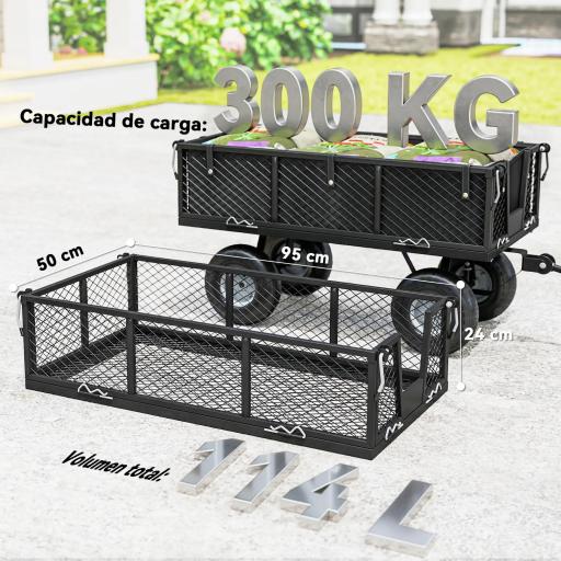 Carrito de Jardín con Ruedas Grandes Bolsa Impermeable Removible y Mango Giratorio Carga 300 kg 105x51x54 cm Negro [5]