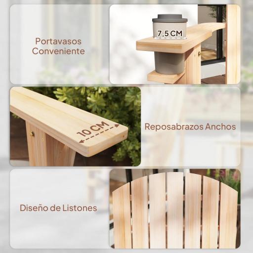 Silla Adirondack de Madera con Reposabrazos y Respaldo Alto para Terraza Balcón Exterior 72x95x93 cm Natural [7]