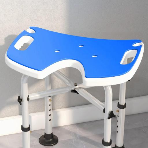 Silla de Ducha Antideslizante con Barra de Agarre con Ventosas Altura Regulable y Asiento en Forma de U Azul [3]