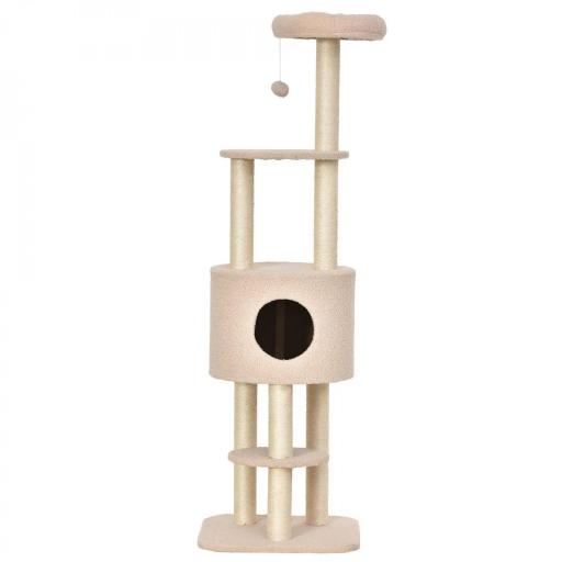 Árbol Rascador para Gatos Altura 148 cm Árbol para Gatos con Postes de Sisal Plataformas Casa y Bola Colgante Beige [7]
