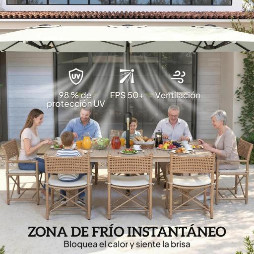 Sombrilla Doble de Jardín 4,6x2,6 m con Manivela Manual Protección UV50+ Funda Resistente al Agua Blanco Crema [4]