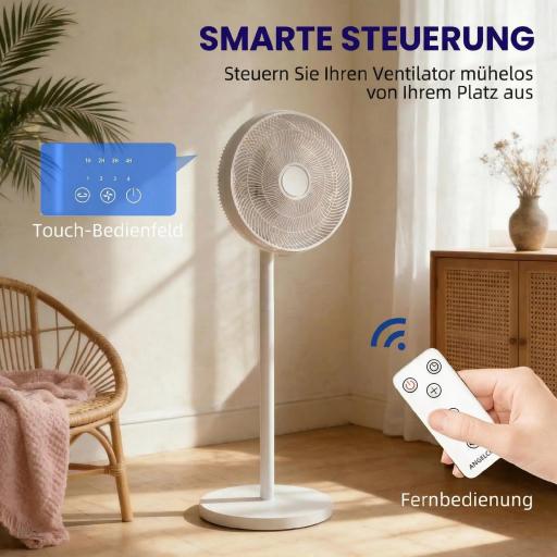 Ventilador de Pie con Control Remoto Altura Ajustable 4 Velocidades Oscilación 80° Temporizador 10H Pantalla LED Blanco [2]
