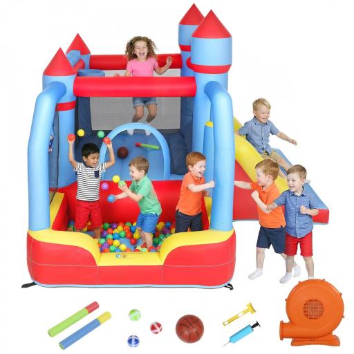 Castillo Hinchable para Niños con Soplador Tobogán Trampolín Piscina Pilar de Boxeo y Aro de Baloncesto 277x270x215 cm [8]