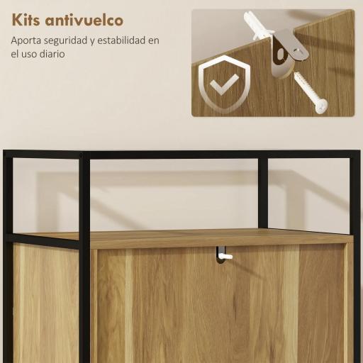Cómoda Dormitorio con 4 Cajones Superficie de Vidrio Templado Estante Abierto Estructura de Acero 60x40x94,5 cm Teca [4]