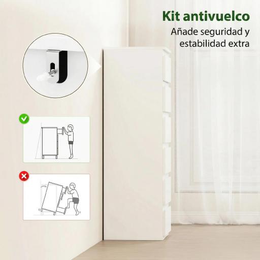 Cómoda de Dormitorio con 6 Cajones Estrecha Sinfonier Ahorro Espacio 40x35x109 cm Blanco Brillo [7]