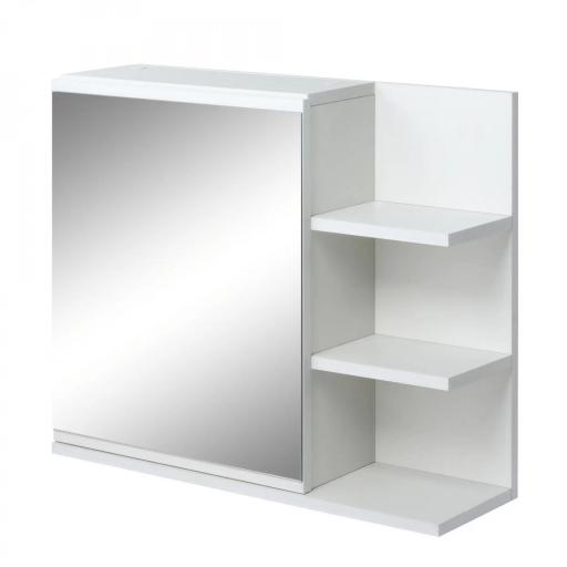 Armario con Espejo para Baño con 3 Estantes Abiertos y 1 Estante Interior Estilo Moderno 60x18x50 cm Blanco [8]