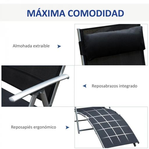 Tumbona de Jardín Plegable con Respaldo Ajustable en 7 Niveles Almohada y Reposabrazos 137x63,5x100,5 cm Negro [4]