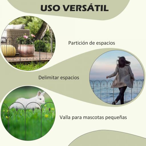 Set de 5 Vallas Decorativas para Jardín Metálicas 305x79,5 cm Combinación Libre Barrera para Animales Negro [4]