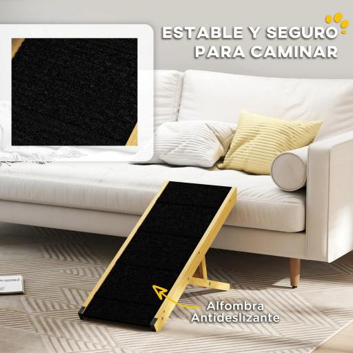 Rampa para Mascotas de Madera con Altura Ajustable en 4 Niveles para Perros Pequeños y Medianos 83,5x35x47,5 cm Natural [6]