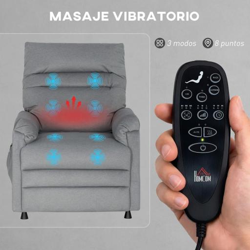 Sillón Relax Reclinable Eléctrico con Calor Lumbar Masaje Vibración Motor Silencioso Función de Memoria Gris [3]