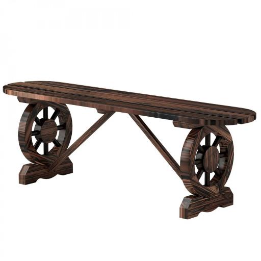 Banco de de Madera con 2 Ruedas Decorativas Estilo Rústico Carga 200 kg 120x29x39 cm Carbonizado [9]