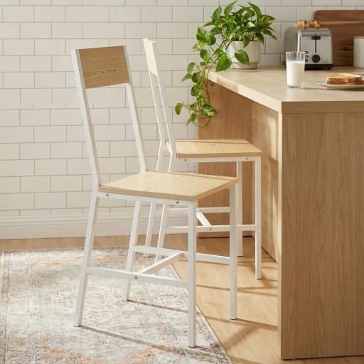 Juego de 2 Sillas de Comedor Sillas de Cocina con Respaldo Inclinado Estructura Metálica Natural [6]