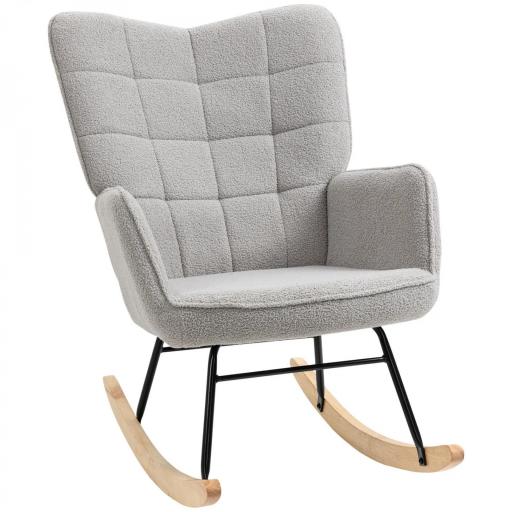 Silla Mecedora de Borreguito Sillón Balancín Oscilante 40° con Patas de Madera de Haya Carga 120 kg 71x98x101 cm Gris [2]