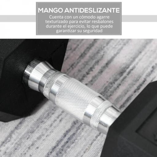 Mancuerna Hexagonal 15 KG con Barra de Conexión Metálica para Entrenamiento en Casa Gimnasio Oficina Negro y Plata [5]
