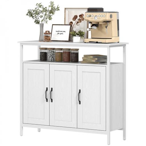 Aparador para Salón Industrial con 3 Puertas Compartimento Abierto Estantes Ajustables para Comedor 100x35x88 cm Blanco [2]