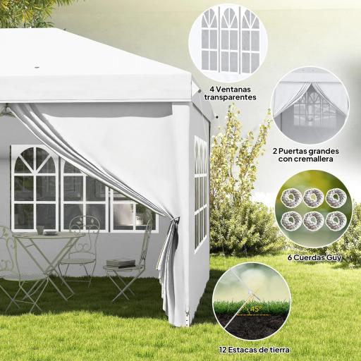 Carpa Plegable 5,85x2,95x2,7 m con 4 Paneles 4 Ventanas 2 Puertas 1 Bolsa Anti-UV y 12 Orificios de Drenaje Blanco [2]