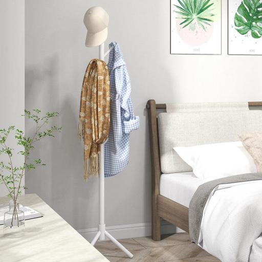 Perchero de Pie de Madera Forma de Árbol con 8 Ganchos para Colgar Ropa Bolsos en Pasillo Entrada 40x40x165 cm Blanco [3]