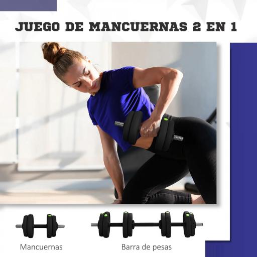 Juego de Mancuernas Ajustables 15 kg 2 en 1 con Barras Conexión y Mangos Antideslizantes para Gimnasio en Casa Negro [2]