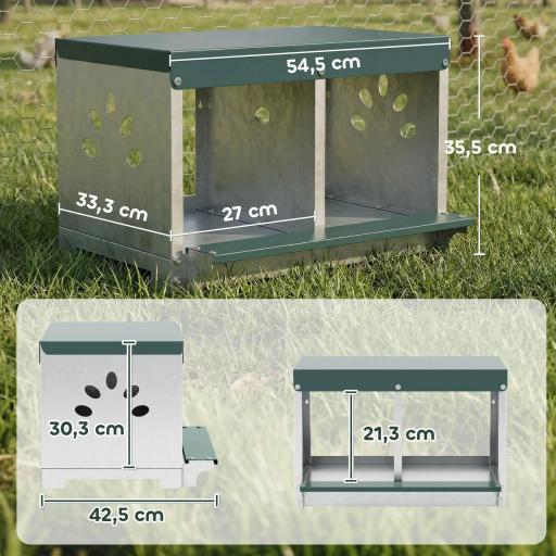 Ponedero para Gallinas de Acero Galvanizado con 2 Huecos para 2 Gallinas con Techo Impermeable y Ventilación Plateado y Verde [2]