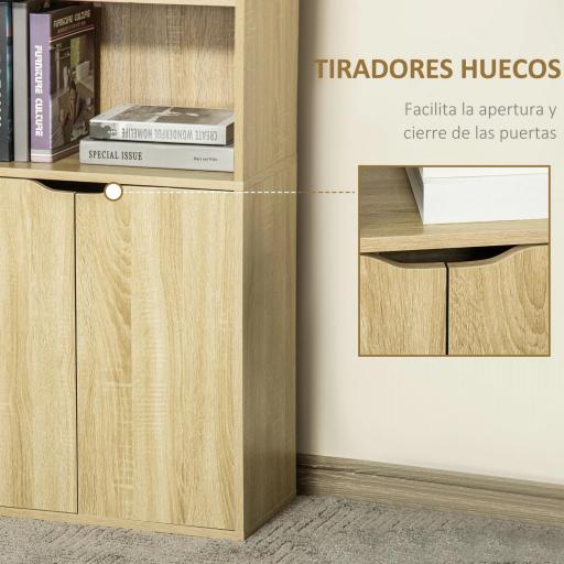 Estantería Librería Armario de Libros con 4 Compartimentos Abiertos y 2 Puertas para Salón Oficina 59x29x180 cm Natural [3]