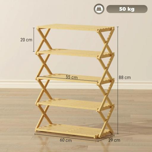 Zapatero Estrecho de Bambú Zapatero Vertical Plegable de 5 Niveles Sin Instalación Natural [1]