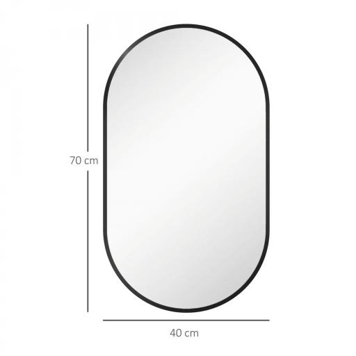 Espejo de Baño Ovalado 40x70 cm Espejo Decorativo de Pared con Marco de Aluminio para Salón Horizontal o Vertical Negro [1]