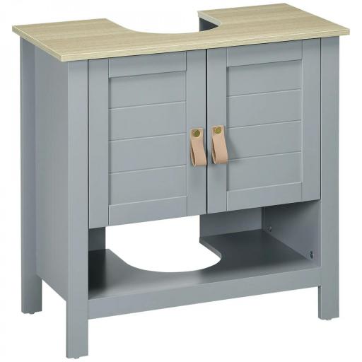 Armario para Debajo de Lavabo Compacto con 2 Puertas y Estante Interior Ajustable Mueble Auxiliar de Almacenamiento para Baño 60x30x60 cm Gris [5]