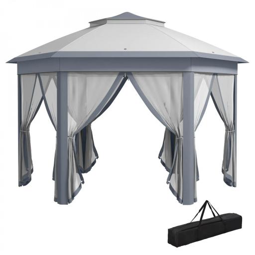 Carpa Plegable 4x3,4 m con Doble Techo 6 Mosquiteras Extraíbles y Bolsa de Transporte Anti-UV Gris [9]