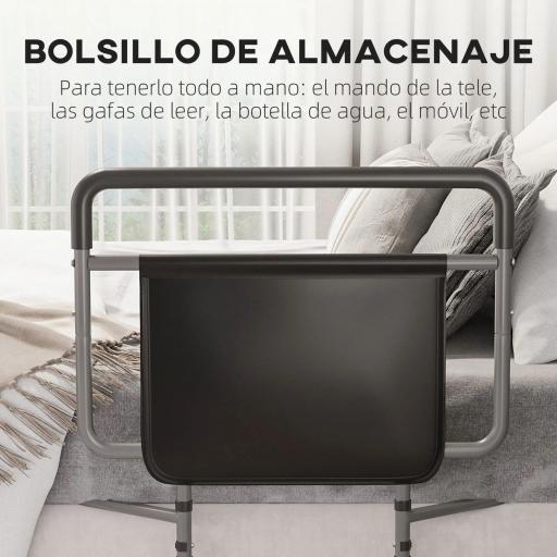 Barandilla de Cama Adulto Asidero para la Cama con Altura Ajustable Bolsillo de Almacenamiento 71x61x86-104 cm Gris [6]