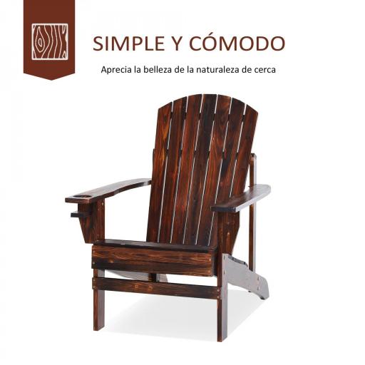 Silla Adirondack de Madera con Reposabrazos y Respaldo Alto para Terraza Balcón Exterior 72x95x93 cm Marrón [2]