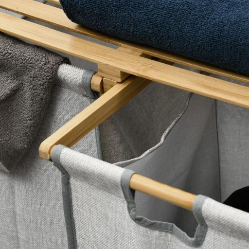 Cesto de la Ropa Sucia de Bambú con 2 Bolsas Extraíbles y Estante Carga 20kg 2x40,6L 64x33x73 cm Natural [9]