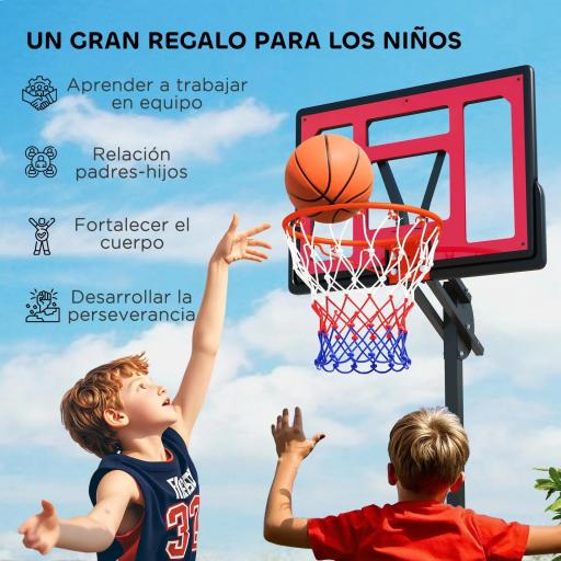 Canasta de Baloncesto Infantil con Altura Ajustable 200-260 cm Ruedas Base Rellenable y Bolsa de Peso Rojo y Negro [4]
