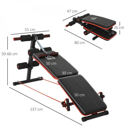 Banco de Ejercicio o Musculación, Banco Abdominales Plegable Ajustable en Altura con Soporte Poplíteo Regulable Ideal Hogar y Gimnasio 137x51x50-66 cm Negro [1]