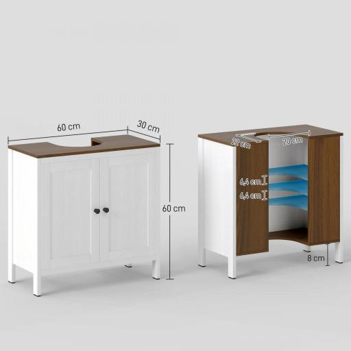 Mueble para Debajo del Lavabo Armario Bajo con 2 Puertas Enmarcadas y Estante Ajustable 60x30x60 cm Blanco [1]