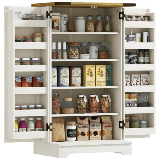 Armario Despensa Cocina con 2 Puertas 16 Estantes y Estante Ajustable para Comedor Salón 60x40x104 cm Crema [8]