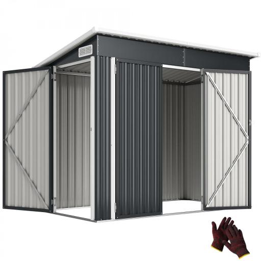 Cobertizo de Jardín Exterior 2,7 m² 234x132x185 cm con Triple Puerta Cerradura y Ranuras de Ventilación Gris [9]