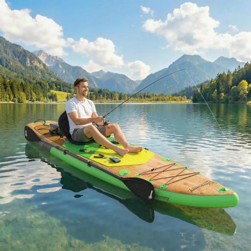 Tabla Paddle Surf Hinchable SUP Extra Largo de 335 cm con Asiento Remo Convertible Aletas Bomba y Mochila Carga 180 kg [2]