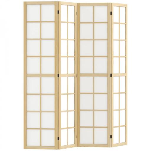 Biombo de 4 Paneles Plegable con Marco de Madera 160x170 cm para Dormitorio Oficina Salón Natural [2]