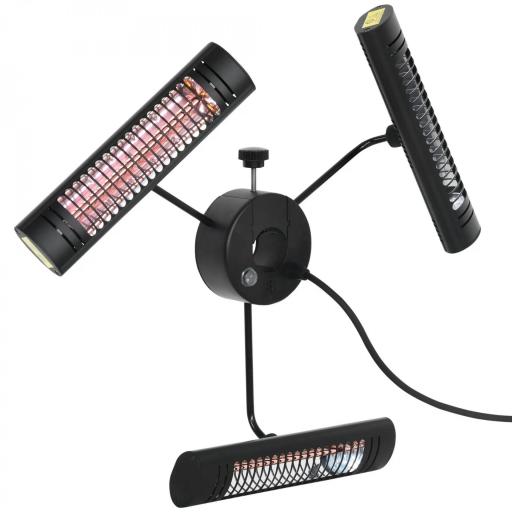 Calefactor Eléctrico Exterior por Infrarrojos con Control Remoto y 1000W/2000W/3000W Sombrilla Ø87x22cm Negro [8]