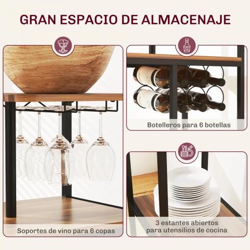 Conjunto de Mesa de Bar con Laterales Abatibles Soporte para Vinos y 2 Taburetes de Estilo Industrial Marrón y Negro [5]