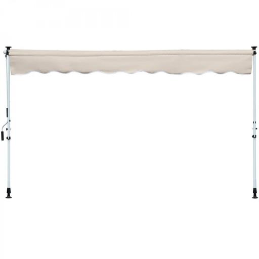 Toldo Manual Retráctil 4x1,2 m, Toldo Exterior Terraza Enrollable, Altura Ajustable 170-280 cm, con Manivela, Anti-UV e Impermeable, Sin Taladro, para Balcón, Jardín, Beige [2]