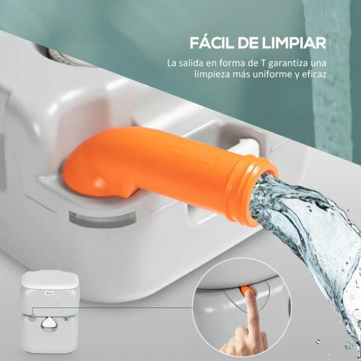 Inodoro Portátil 20L con Indicador de Nivel Carga 150 kg para Camping Viaje Ancianos Caravana Barco 33x40x43 cm Gris [3]