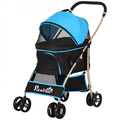Carrito para Perros Pequeños 3 en 1 con Vagón Desmontable Cesta de Almacenaje Correas de Seguridad y Cojín Azul [10]